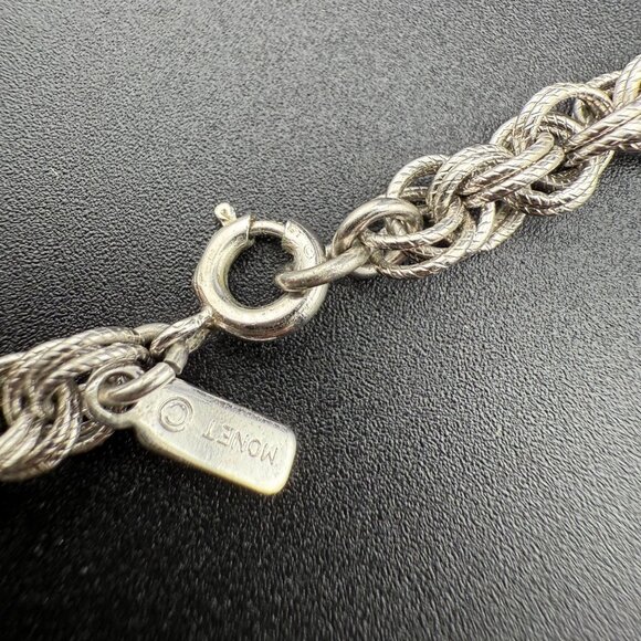 Monet Silver-Tone Rope Chain Necklace Elegant Twisted Braided Design Vintage Loo - Picture 6 of 7